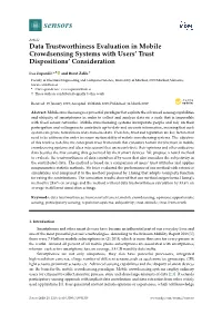Data Trustworthiness Evaluation in Mobile Crowdsensing Systems with Users’ Trust Dispositions’ Consideration