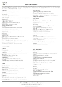 A La Carte Menu