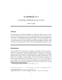ACADEMIA Letters a Checklist of Hypotheses for the Yeti
