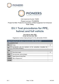 D3.1 Test Procedures for PPE, Helmet and Full Vehicle