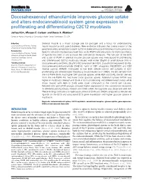 Docosahexaenoyl Ethanolamide Improves Glucose Uptake and Alters Endocannabinoid System Gene Expression in Proliferating and Differentiating C2C12 Myoblasts