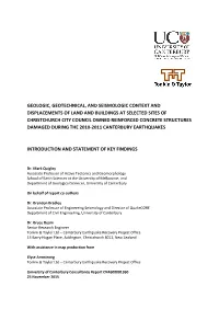 Geologic, Geotechnical, and Seismologic Context And
