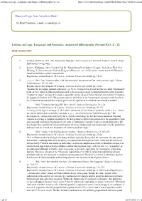 Leibniz on Logic, Language and Signs: a Bibliography (L- Z)