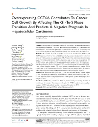 Overexpressing CCT6A Contributes to Cancer Cell Growth by Affecting the G1-To-S Phase Transition and Predicts a Negative Prognosis in Hepatocellular Carcinoma