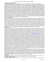 Terms and Conditions of Merchant Service Agreement