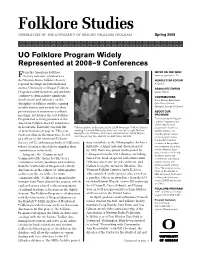 Folklore Studies NEWSLETTER of the UNIVERSITY of OREGON FOLKLORE PROGRAM Spring 2009