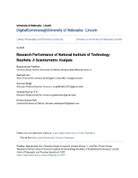 Research Performance of National Institute of Technology Rourkela: a Scientometric Analysis