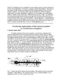 The Nervous System in Lumbriculus Variegatus C