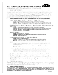 2021 KTM MOTORCYCLE LIMITED WARRANTY (Only Applicable to KTM Motorcycles Sold in the U.S