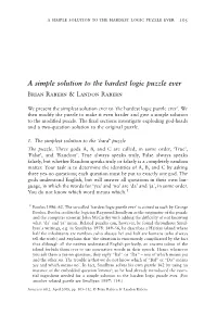 A Simple Solution to the Hardest Logic Puzzle Ever 105 11 Potts, C