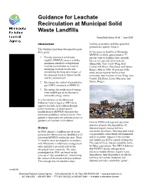 Guidance for Leachate Recirculation at Municipal Solid Waste Landfills