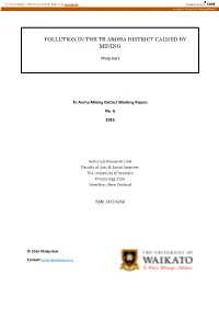 Pollution in the Te Aroha District Caused by Mining
