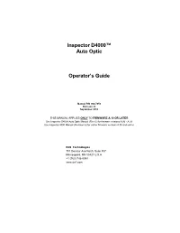 Inspector D4000™ Auto Optic Operator's Guide