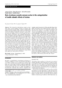 Role of Primary Somatic Sensory Cortex in the Categorization of Tactile Stimuli: Effects of Lesions