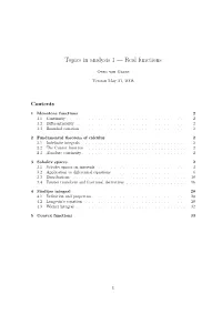Topics in Analysis 1 — Real Functions