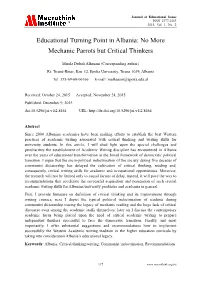 Educational Turning Point in Albania: No More Mechanic Parrots but Critical Thinkers