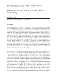 Miracles, Science, and Testimony in Post-Tridentine Saint-Making