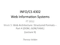 Web Architecture: Structured Formats (DOM, JSON/YAML)