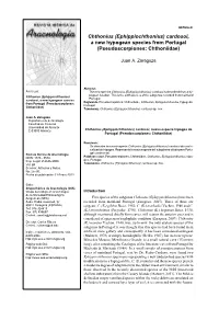 Chthonius (Ephippiochthonius) Cardosoi, a New Hypogean Species from Portugal (Pseudoscorpiones: Chthoniidae)