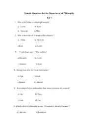 Sample Questions for the Department of Philosophy Set 1
