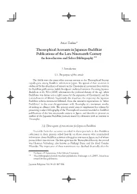 Theosophical Accounts in Japanese Buddhist Publications of the Late Nineteenth Century an Introduction and Select Bibliography **