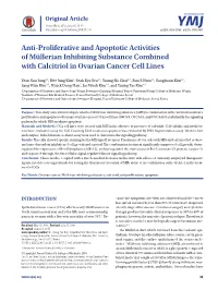 Anti-Proliferative and Apoptotic Activities of Müllerian Inhibiting Substance Combined with Calcitriol in Ovarian Cancer Cell Lines