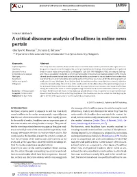 A Critical Discourse Analysis of Headlines in Online News Portals Glorilyn M