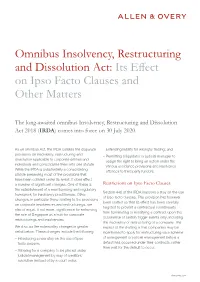 Its Effect on Ipso Facto Clauses and Other Matters