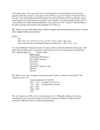 This Index to the Collections and Journal of the Royal Nova Scotia