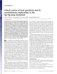 Critical Review of Host Specificity and Its Coevolutionary Implications in the Fig͞fig-Wasp Mutualism