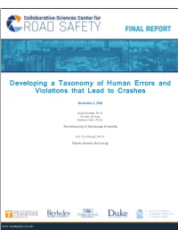 Developing a Taxonomy of Human Errors and Violations That Lead to Crashes