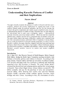 Understanding Karachi: Patterns of Conflict and Their Implications