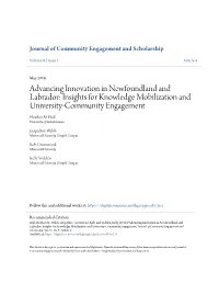 Advancing Innovation in Newfoundland and Labrador: Insights for Knowledge Mobilization and University-Community Engagement Heather M