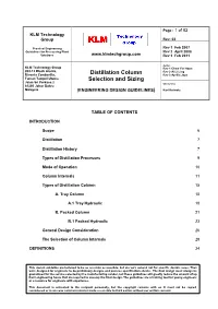 Distillation Column Selection and Sizing Rev: 03 Practical Engineering Guidelines for Processing Plant (ENGINEERING DESIGN GUIDELINES) Solutions Feb 2011