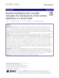 Ruminal Microbiome-Host Crosstalk Stimulates the Development of the Ruminal Epithelium in a Lamb Model