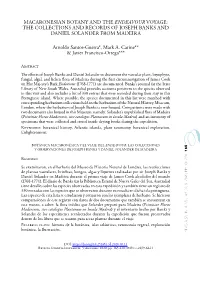 THE COLLECTIONS and RECORDS of JOSEPH BANKS and DANIEL SOLANDER from MADEIRA Arnol