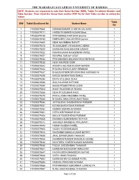 THE MAHARAJA SAYAJIRAO UNIVERSITY of BARODA NOTE: Students Are Requested to Note Their Serial Number (SR#), Tablet Enrollment Number and Table Number