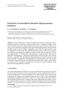 Properties of Generalized Univariate Hypergeometric Functions