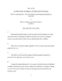 1 No. 113,156 in the COURT of APPEALS of the STATE OF