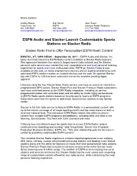 ESPN Audio and Slacker Launch Customizable Sports Stations on Slacker Radio