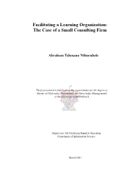 Facilitating a Learning Organization: the Case of a Small Consulting Firm