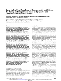 Genomic Profiling Maps Loss of Heterozygosity and Defines the Timing and Stage Dependence of Epigenetic and Genetic Events in Wilms’ Tumors