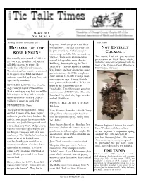 History of the Rose Engine” “Chapel” Model One to Eight Day Clock and It Was Given by David Lindow