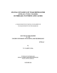 Spatial Dynamics of Teak Defoliator (Hyblaea Puera Cramer) Outbreaks: Patterns and Causes