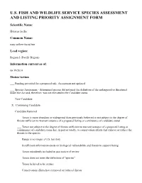 U.S. Fish and Wildlife Service Species Assessment and Listing Priority Assignment Form