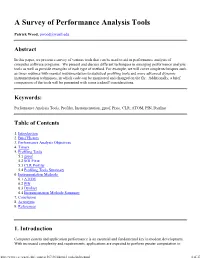 A Survey of Performance Analysis Tools