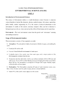Environmental Science (Ce-101) Unit- I