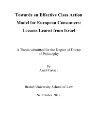 Towards an Effective Class Action Model for European Consumers: Lessons Learnt from Israel