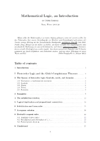 Mathematical Logic, an Introduction