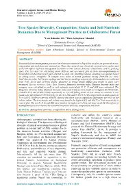 Tree Species Diversity, Composition, Stocks and Soil Nutrients Dynamics Due to Management Practice in Collaborative Forest